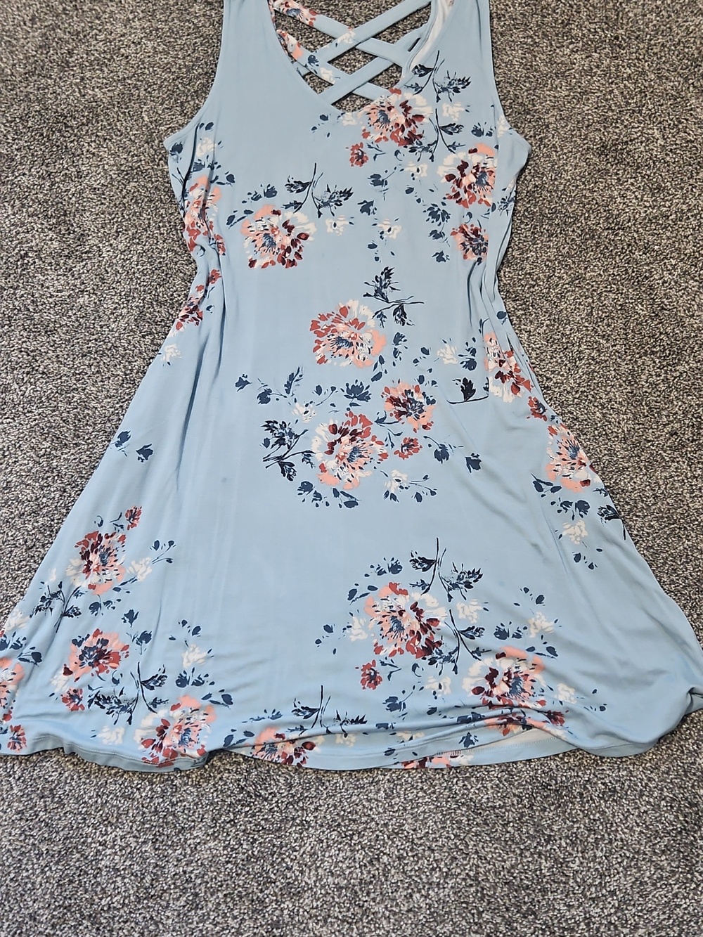Light Blue Floral Crisscross Back Maxi Dress Cottagecore